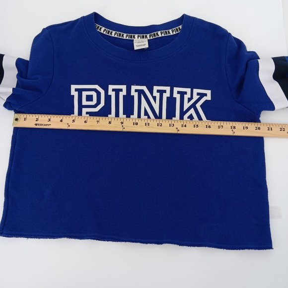 PINK VICTORIA'S  SECRET CROPPED PULLOVER BLUE SWEATSHIRT SIZE MEDIUM - Picture 6 of 9